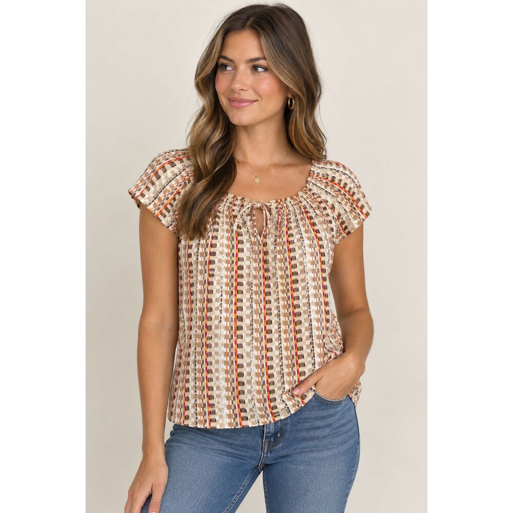 Chaps Women’s Small Printed Peasant Blouse NWT Short Sleeve
